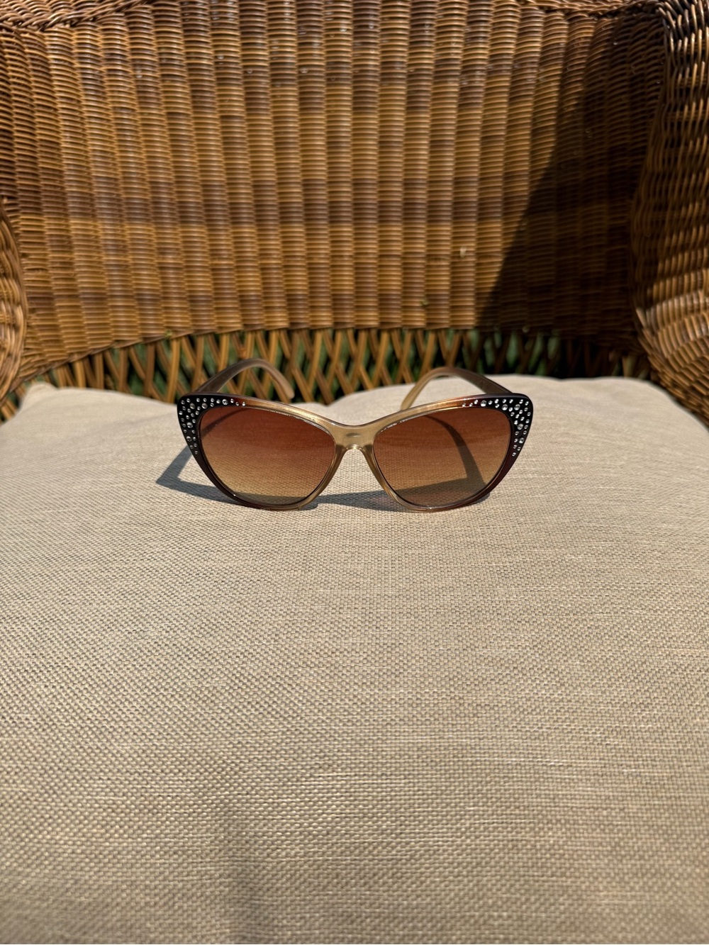 Cat-Eye Brown Gradient Sunglasses with Crystal Accents